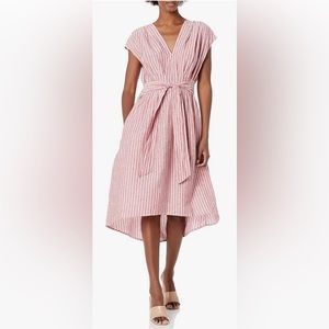 Max Studio Pink & White Striped V-Neck Waist Tie Dress Size Small (4-6)N…